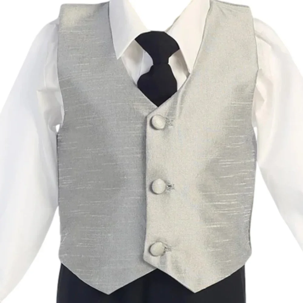 NWT Lito Boys Easter Ring Bearer Vest & Clip Neck Tie Set Silver 3-12 mos